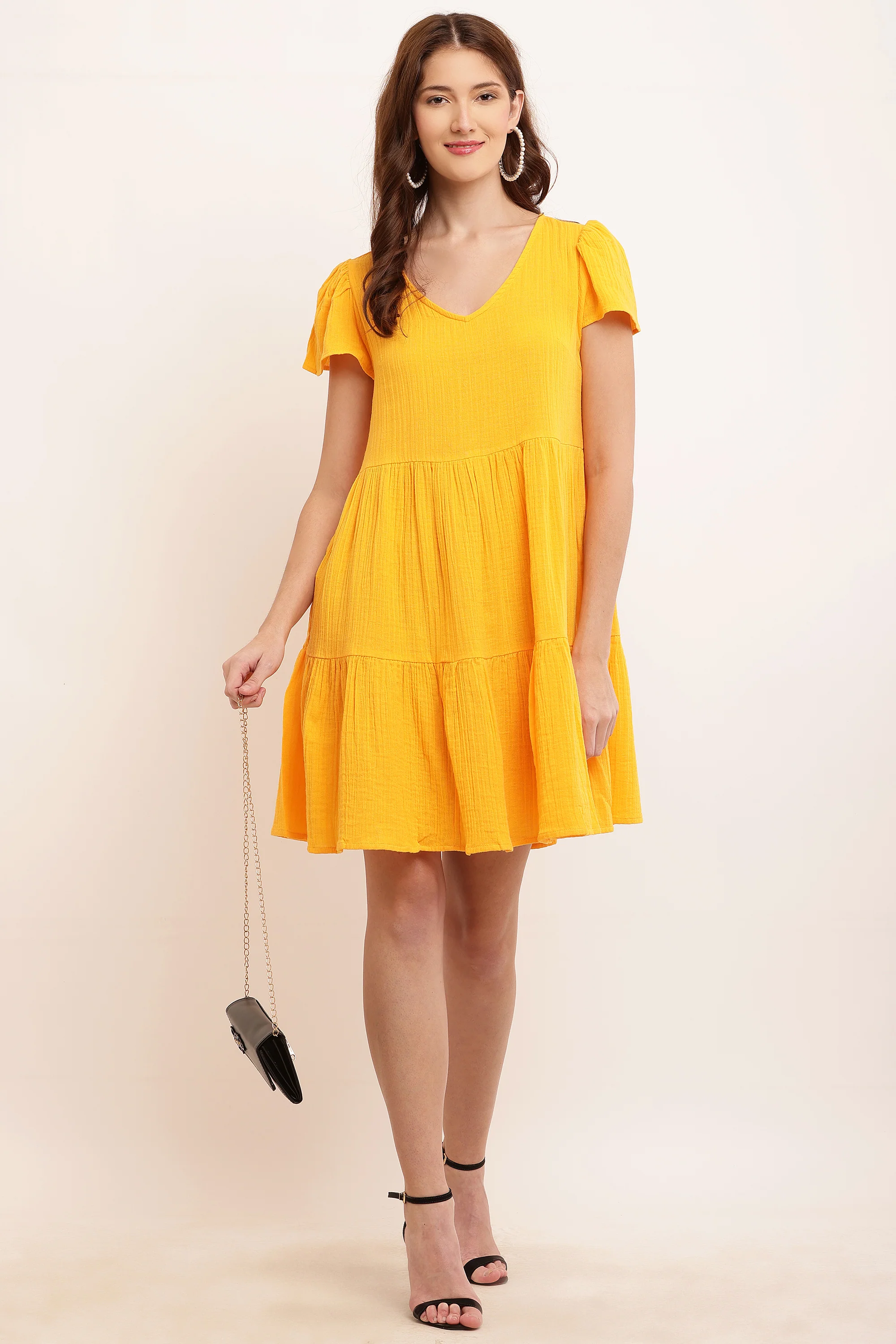 Women Yellow Puff Sleeve Dress - Image 7