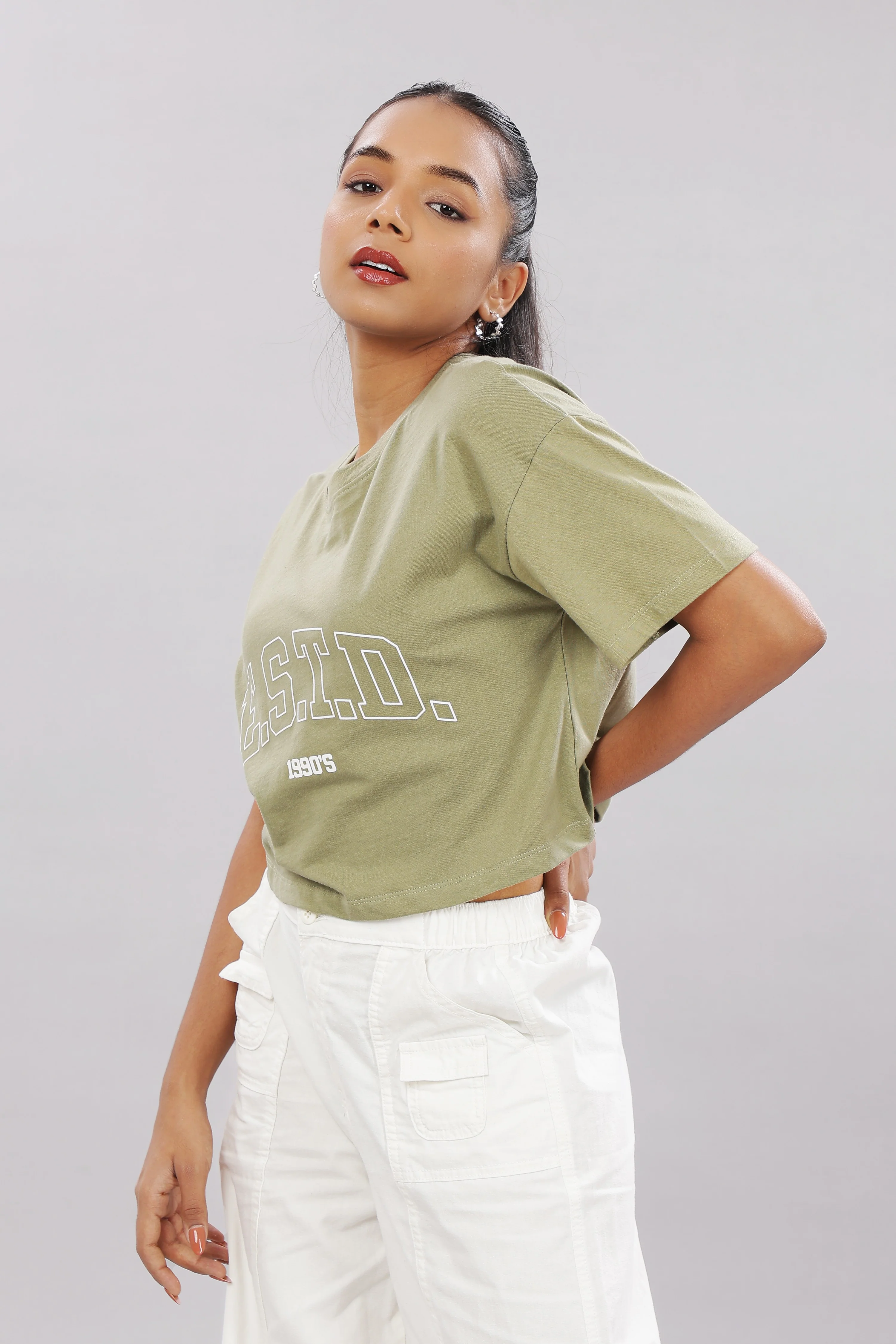 Women Printed Olive Cotton Tshirt - Image 6